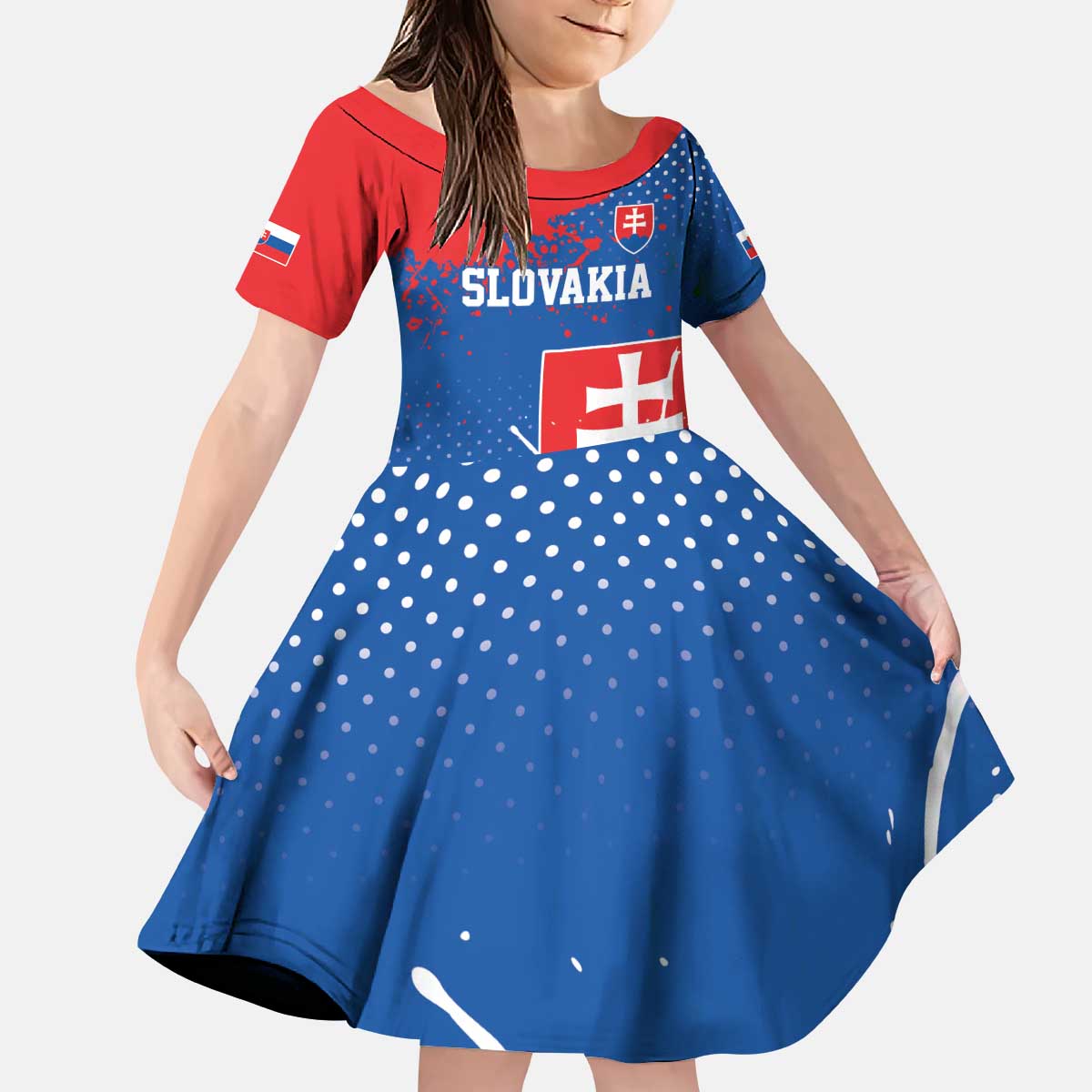 Personalized Slovakia Coat of Arms Kid Short Sleeve Dress Map Flag Style