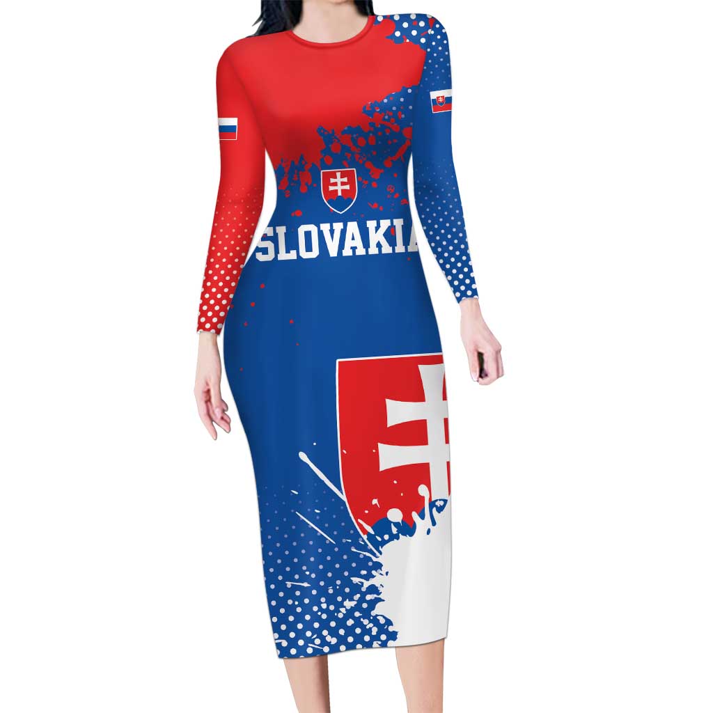 Personalized Slovakia Coat of Arms Long Sleeve Bodycon Dress Map Flag Style