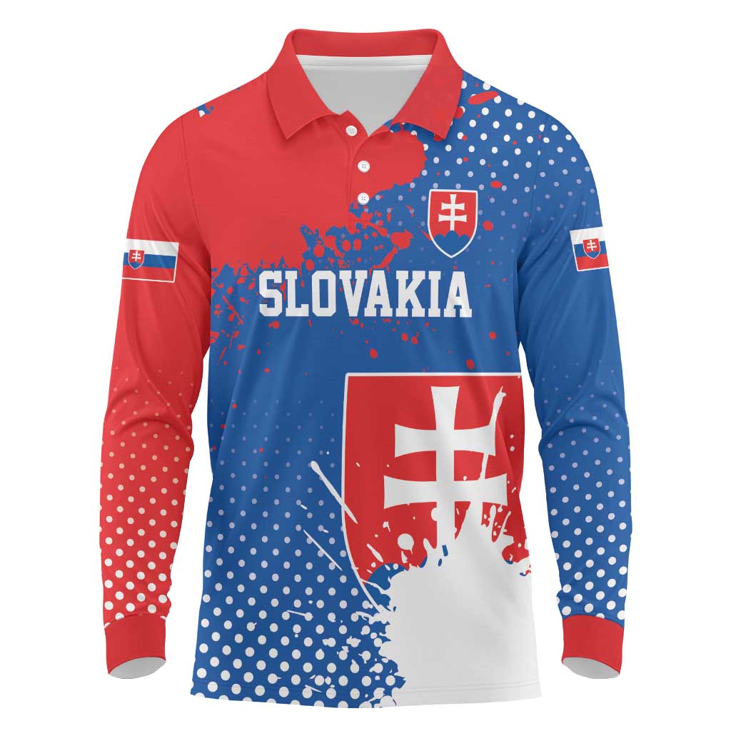Personalized Slovakia Coat of Arms Long Sleeve Polo Shirt Map Flag Style