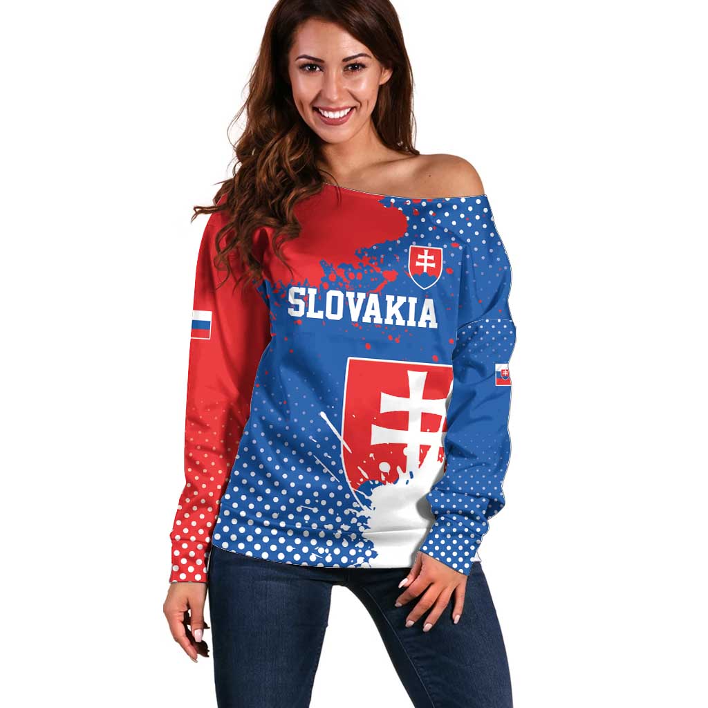 Personalized Slovakia Coat of Arms Off Shoulder Sweater Map Flag Style
