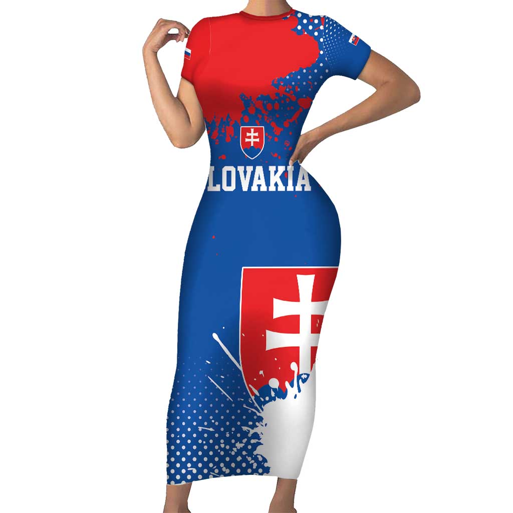Personalized Slovakia Coat of Arms Short Sleeve Bodycon Dress Map Flag Style