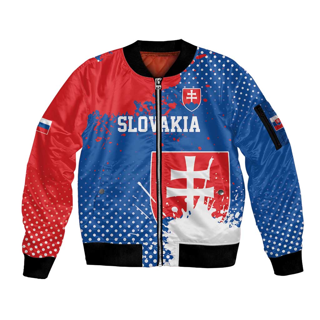 Personalized Slovakia Coat of Arms Sleeve Zip Bomber Jacket Map Flag Style