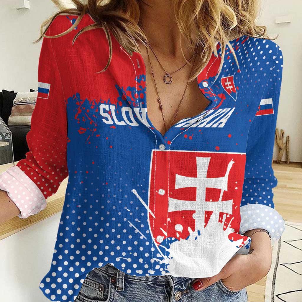 Personalized Slovakia Coat of Arms Women Casual Shirt Map Flag Style