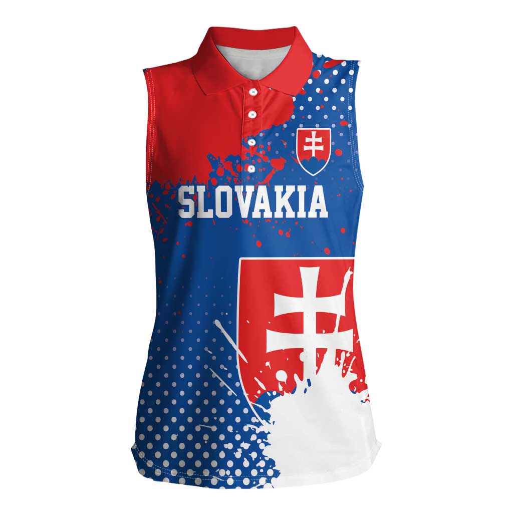 Personalized Slovakia Coat of Arms Women Sleeveless Polo Shirt Map Flag Style