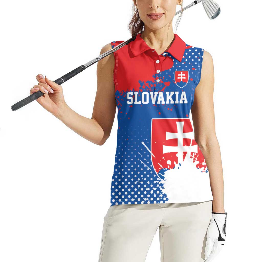 Personalized Slovakia Coat of Arms Women Sleeveless Polo Shirt Map Flag Style