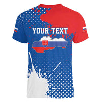 Personalized Slovakia Coat of Arms Women V-Neck T-Shirt Map Flag Style