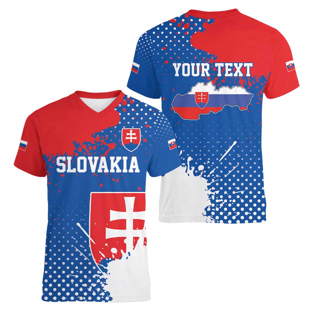 Personalized Slovakia Coat of Arms Women V-Neck T-Shirt Map Flag Style