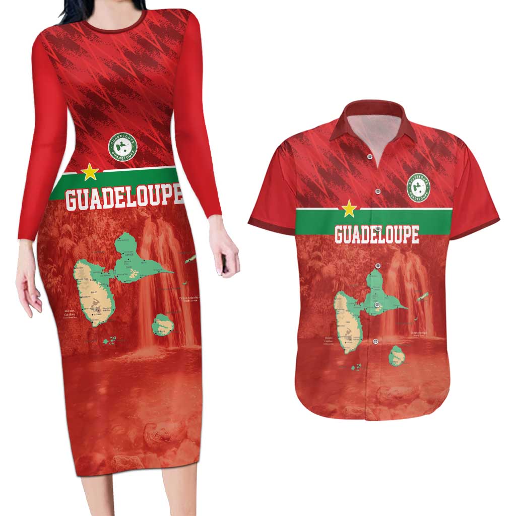 Custom Guadelope Football Couples Matching Long Sleeve Bodycon Dress and Hawaiian Shirt Basse Terre Red Style