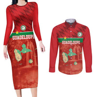 Custom Guadelope Football Couples Matching Long Sleeve Bodycon Dress and Long Sleeve Button Shirt Basse Terre Red Style