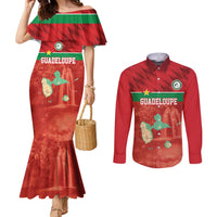Custom Guadelope Football Couples Matching Mermaid Dress and Long Sleeve Button Shirt Basse Terre Red Style