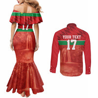 Custom Guadelope Football Couples Matching Mermaid Dress and Long Sleeve Button Shirt Basse Terre Red Style