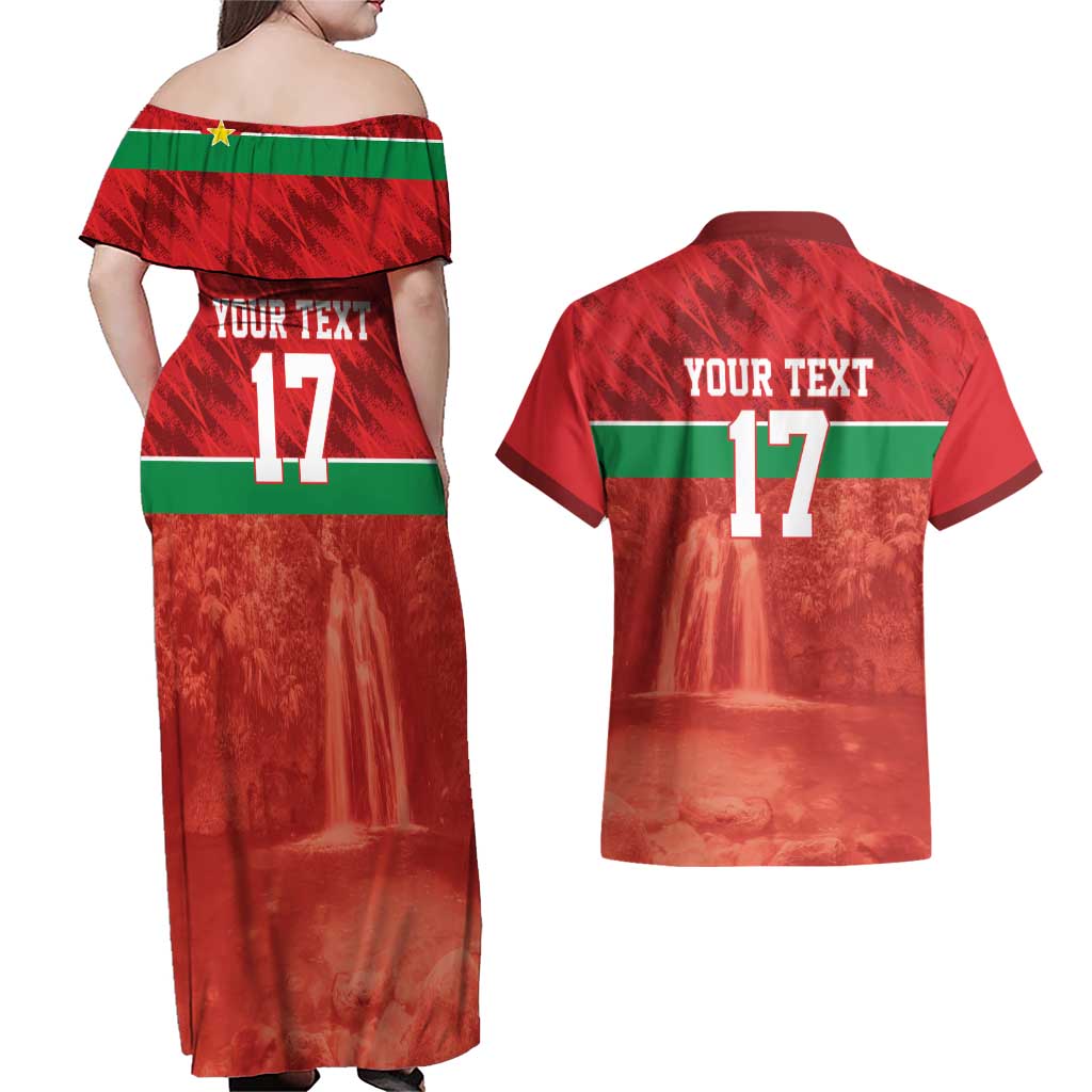 Custom Guadelope Football Couples Matching Off Shoulder Maxi Dress and Hawaiian Shirt Basse Terre Red Style