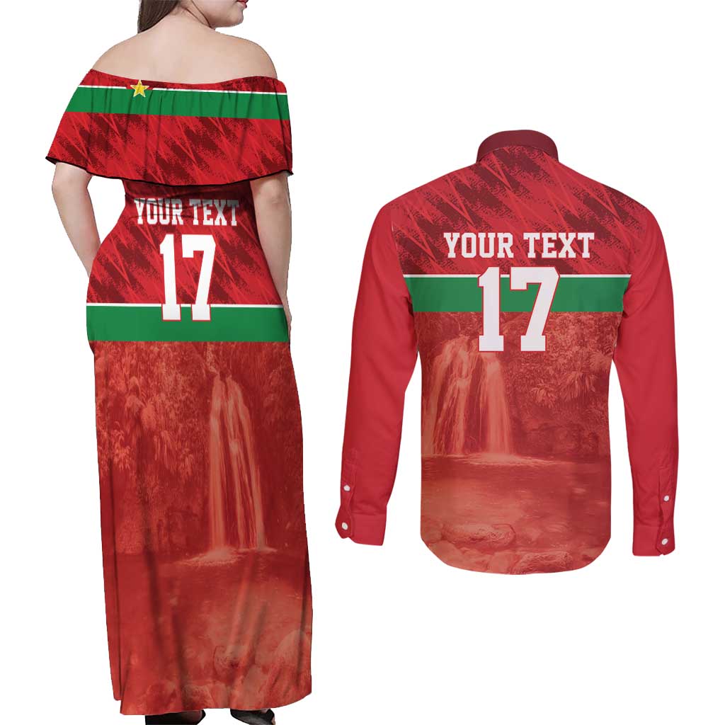 Custom Guadelope Football Couples Matching Off Shoulder Maxi Dress and Long Sleeve Button Shirt Basse Terre Red Style