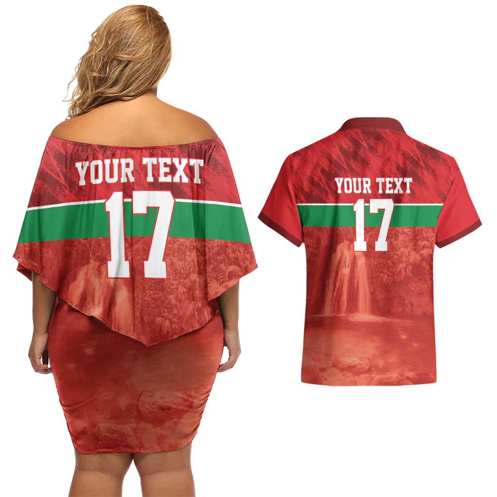 Custom Guadelope Football Couples Matching Off Shoulder Short Dress and Hawaiian Shirt Basse Terre Red Style