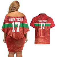 Custom Guadelope Football Couples Matching Off Shoulder Short Dress and Hawaiian Shirt Basse Terre Red Style