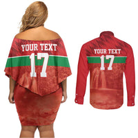 Custom Guadelope Football Couples Matching Off Shoulder Short Dress and Long Sleeve Button Shirt Basse Terre Red Style