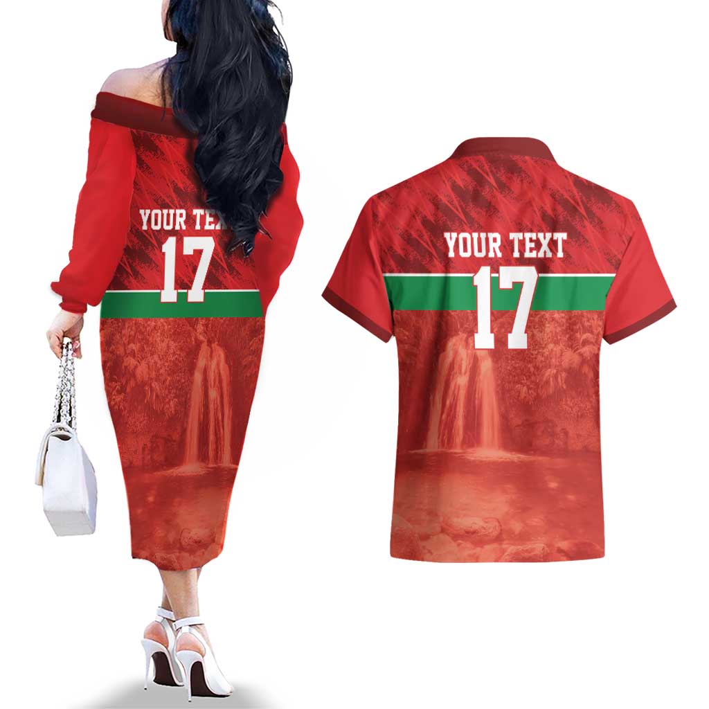Custom Guadelope Football Couples Matching Off The Shoulder Long Sleeve Dress and Hawaiian Shirt Basse Terre Red Style