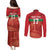 Custom Guadelope Football Couples Matching Puletasi and Long Sleeve Button Shirt Basse Terre Red Style