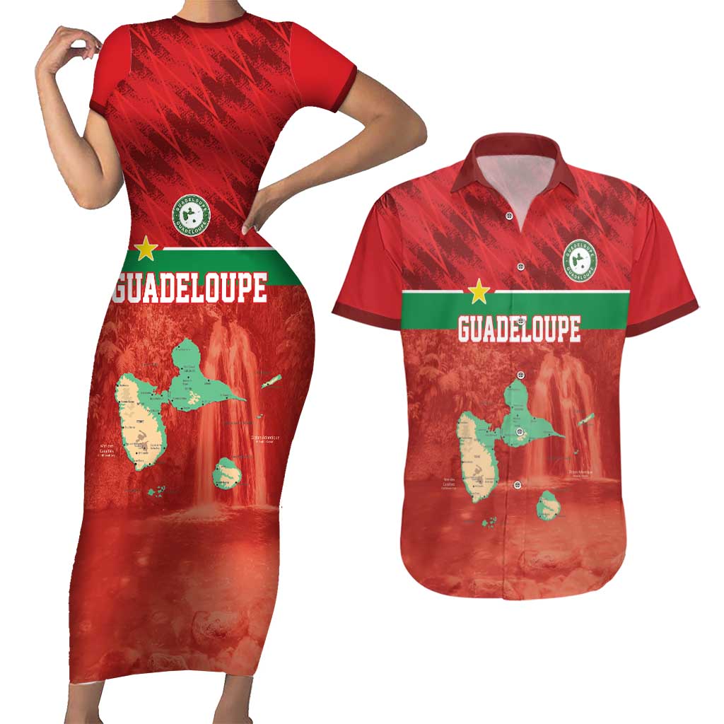 Custom Guadelope Football Couples Matching Short Sleeve Bodycon Dress and Hawaiian Shirt Basse Terre Red Style