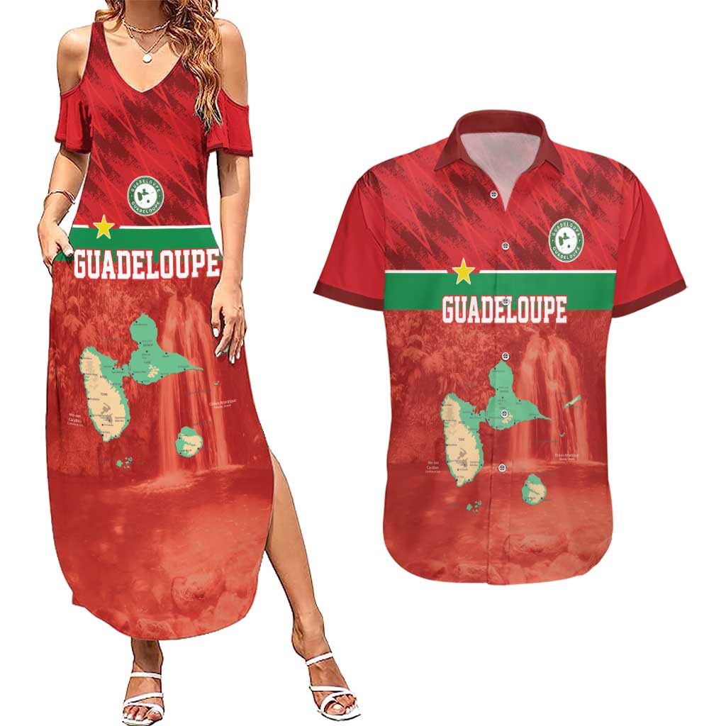 Custom Guadelope Football Couples Matching Summer Maxi Dress and Hawaiian Shirt Basse Terre Red Style