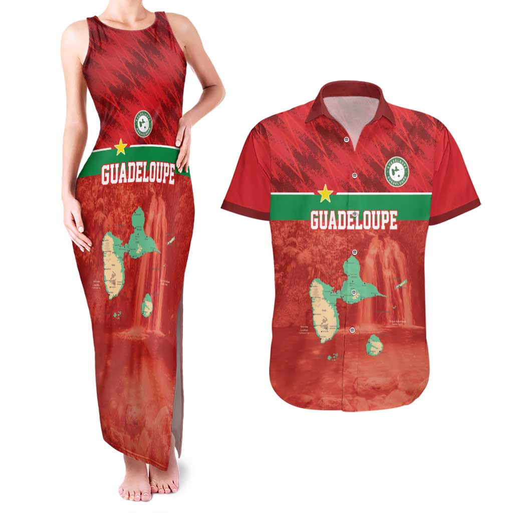 Custom Guadelope Football Couples Matching Tank Maxi Dress and Hawaiian Shirt Basse Terre Red Style