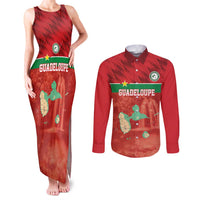 Custom Guadelope Football Couples Matching Tank Maxi Dress and Long Sleeve Button Shirt Basse Terre Red Style