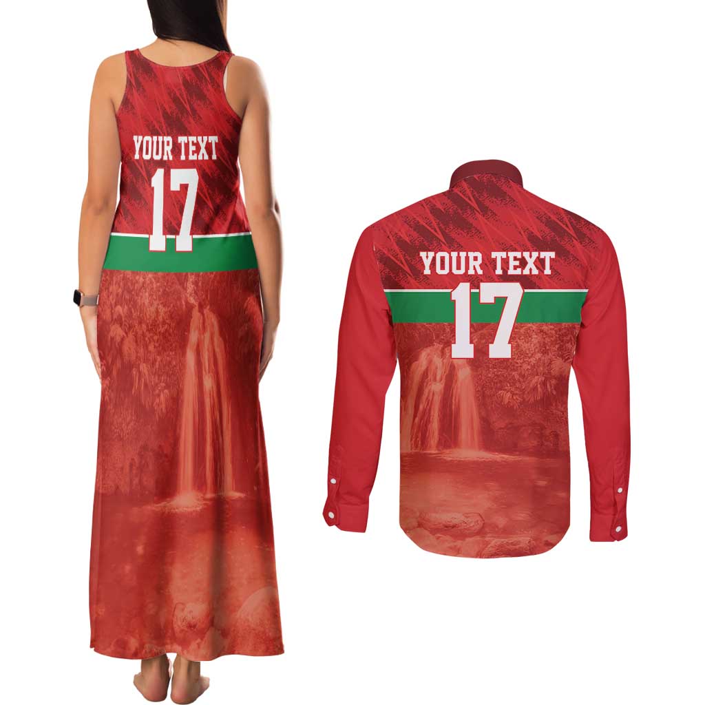 Custom Guadelope Football Couples Matching Tank Maxi Dress and Long Sleeve Button Shirt Basse Terre Red Style