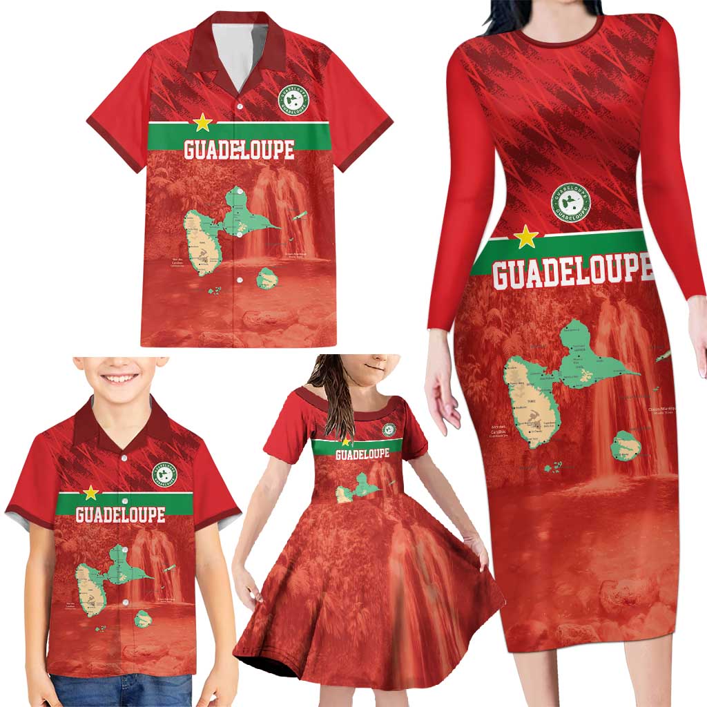 Custom Guadelope Football Family Matching Long Sleeve Bodycon Dress and Hawaiian Shirt Basse Terre Red Style