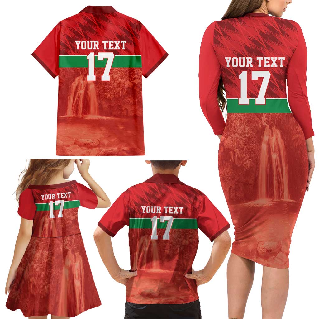 Custom Guadelope Football Family Matching Long Sleeve Bodycon Dress and Hawaiian Shirt Basse Terre Red Style