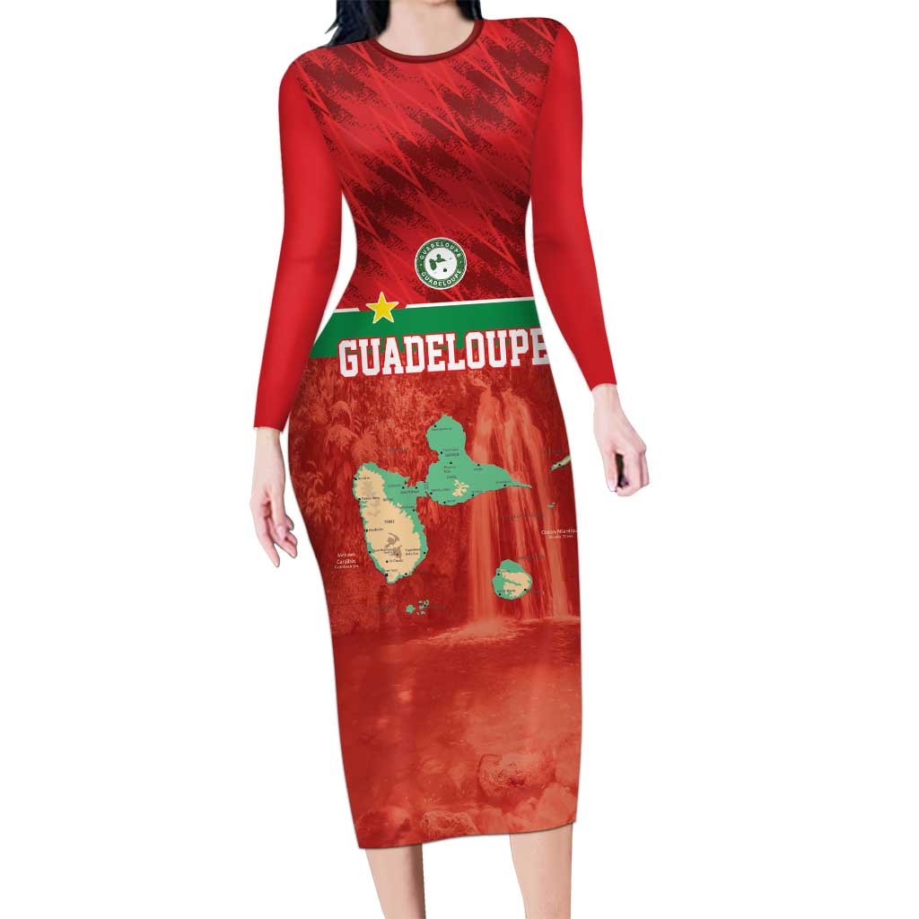 Custom Guadelope Football Family Matching Long Sleeve Bodycon Dress and Hawaiian Shirt Basse Terre Red Style