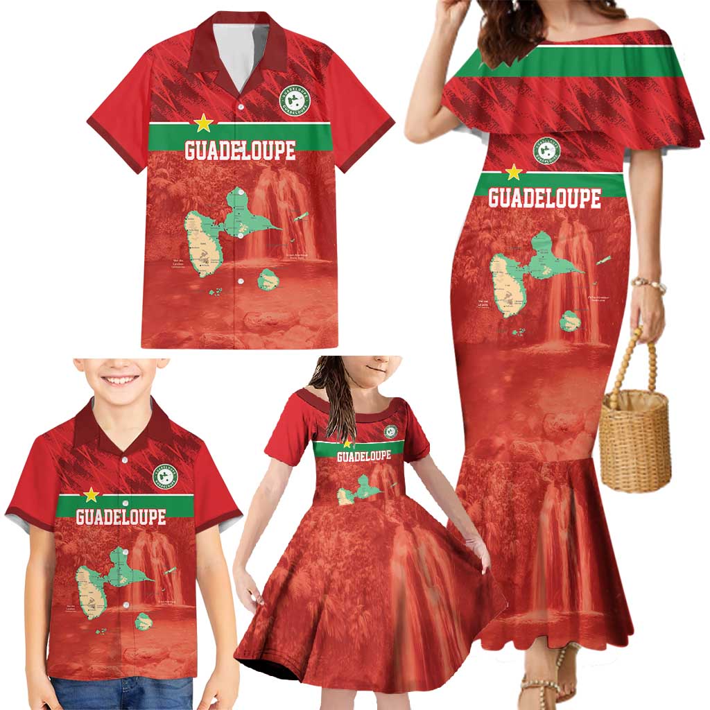 Custom Guadelope Football Family Matching Mermaid Dress and Hawaiian Shirt Basse Terre Red Style