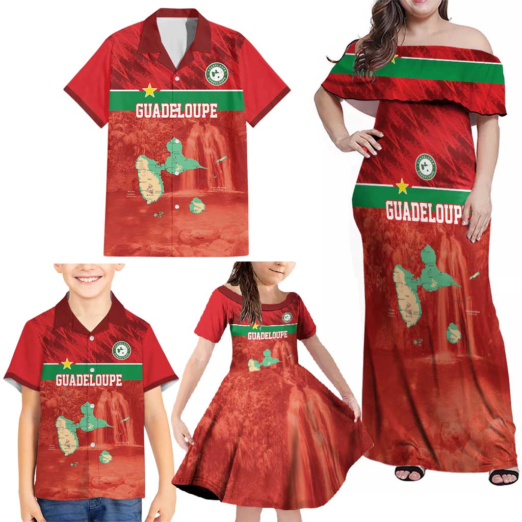Custom Guadelope Football Family Matching Off Shoulder Maxi Dress and Hawaiian Shirt Basse Terre Red Style