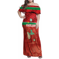 Custom Guadelope Football Family Matching Off Shoulder Maxi Dress and Hawaiian Shirt Basse Terre Red Style