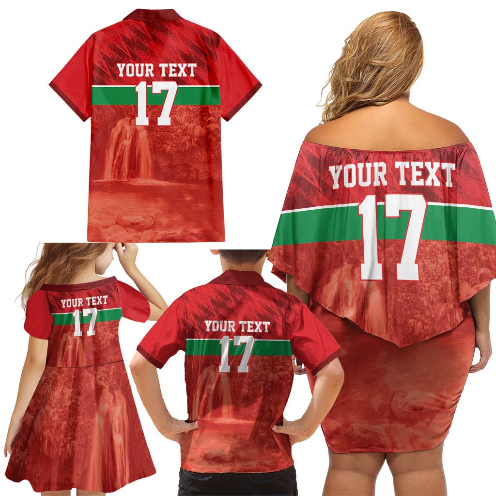 Custom Guadelope Football Family Matching Off Shoulder Short Dress and Hawaiian Shirt Basse Terre Red Style