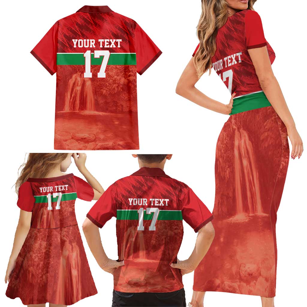 Custom Guadelope Football Family Matching Short Sleeve Bodycon Dress and Hawaiian Shirt Basse Terre Red Style