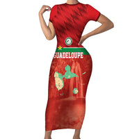 Custom Guadelope Football Family Matching Short Sleeve Bodycon Dress and Hawaiian Shirt Basse Terre Red Style