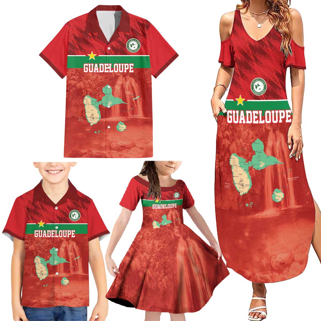 Custom Guadelope Football Family Matching Summer Maxi Dress and Hawaiian Shirt Basse Terre Red Style