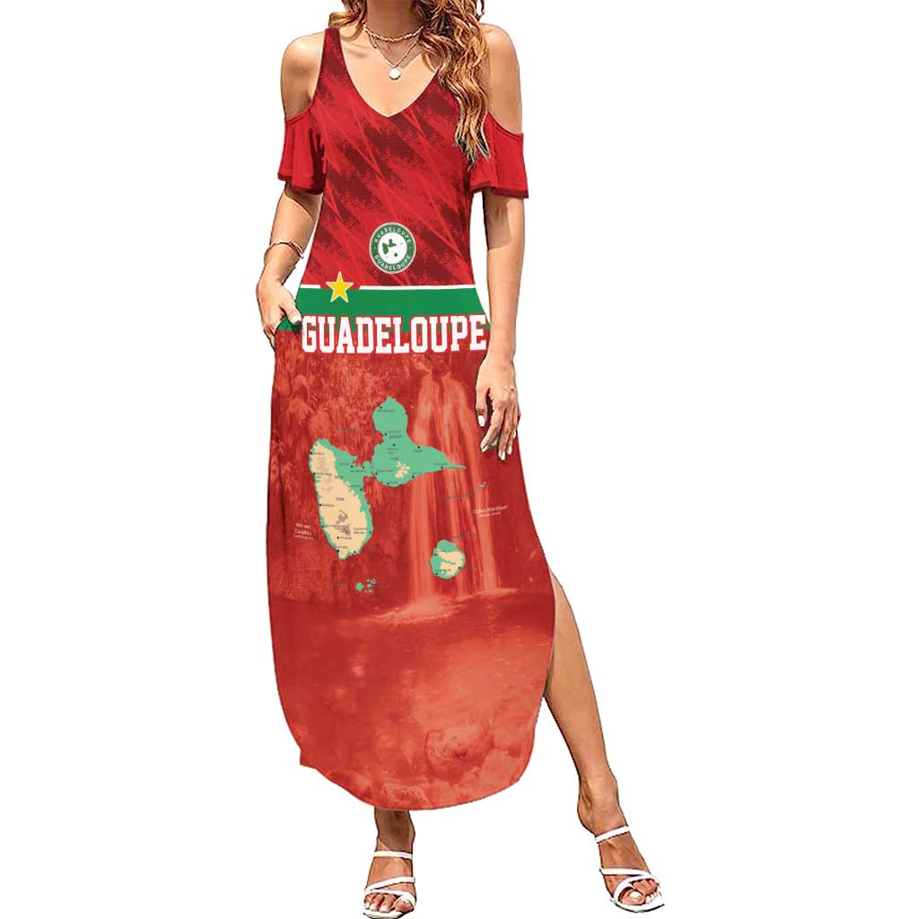 Custom Guadelope Football Family Matching Summer Maxi Dress and Hawaiian Shirt Basse Terre Red Style