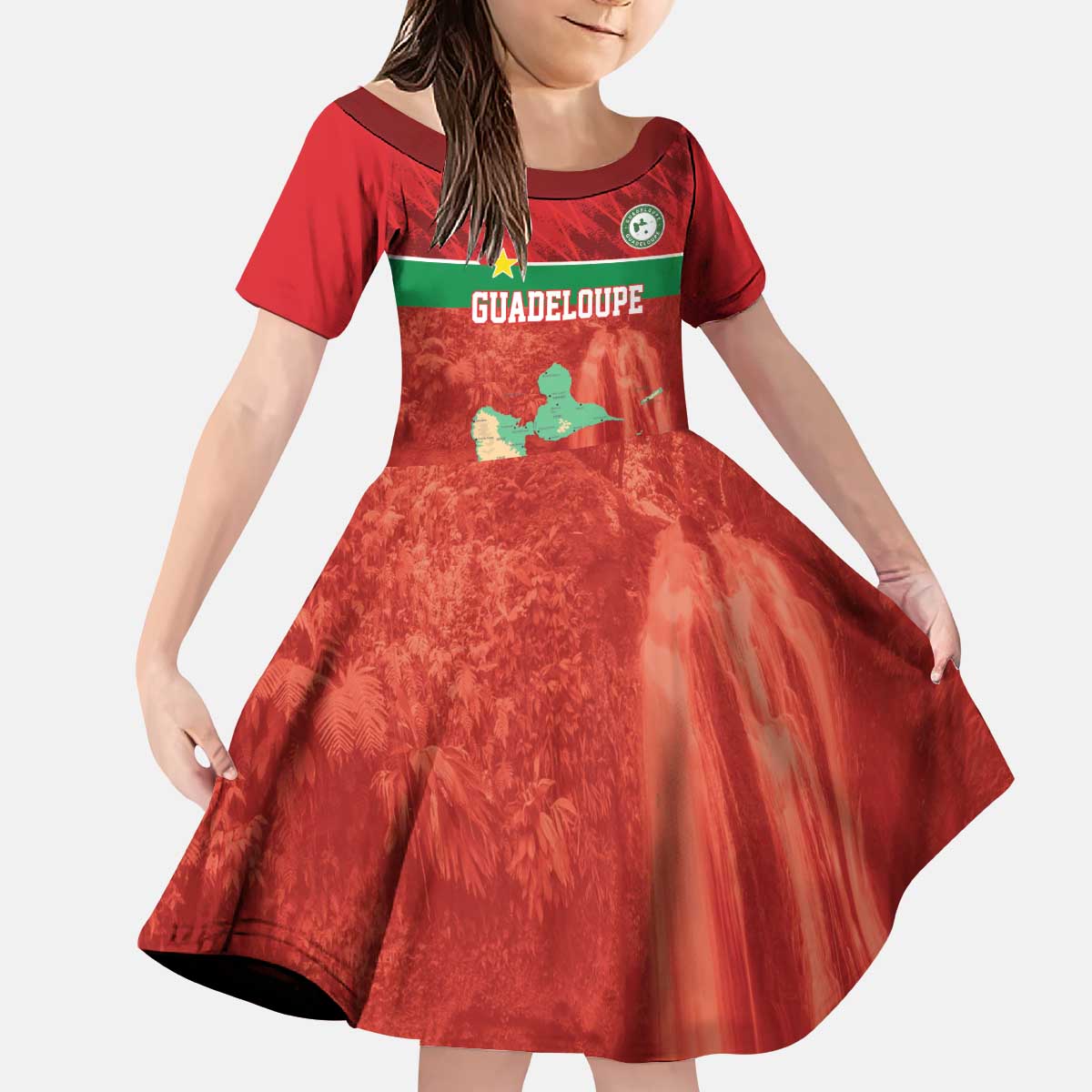 Custom Guadelope Football Kid Short Sleeve Dress Basse Terre Red Style