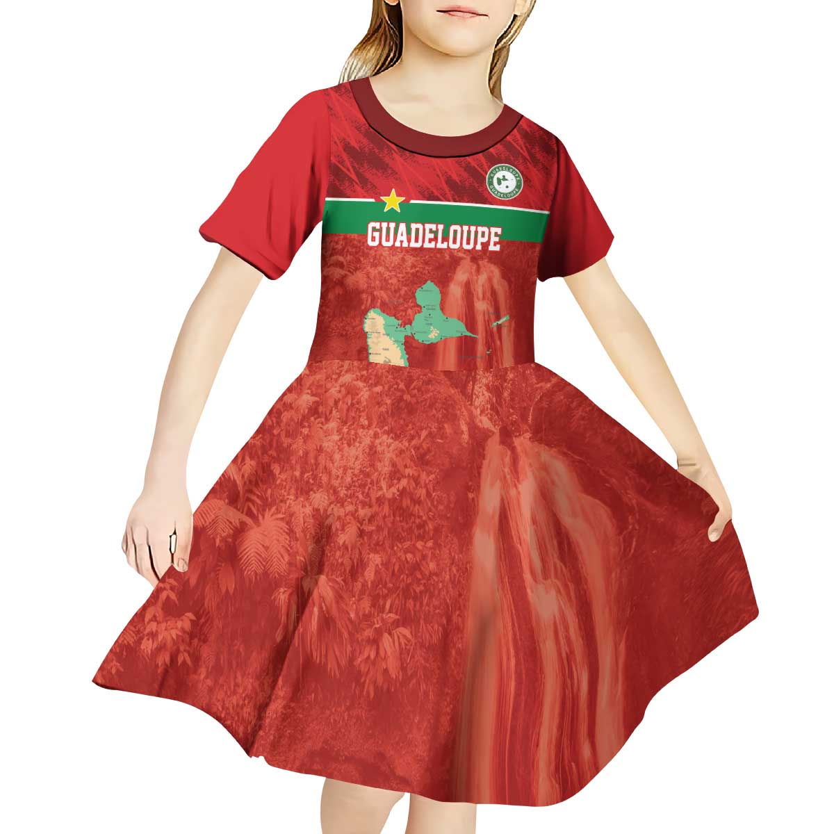 Custom Guadelope Football Kid Short Sleeve Dress Basse Terre Red Style