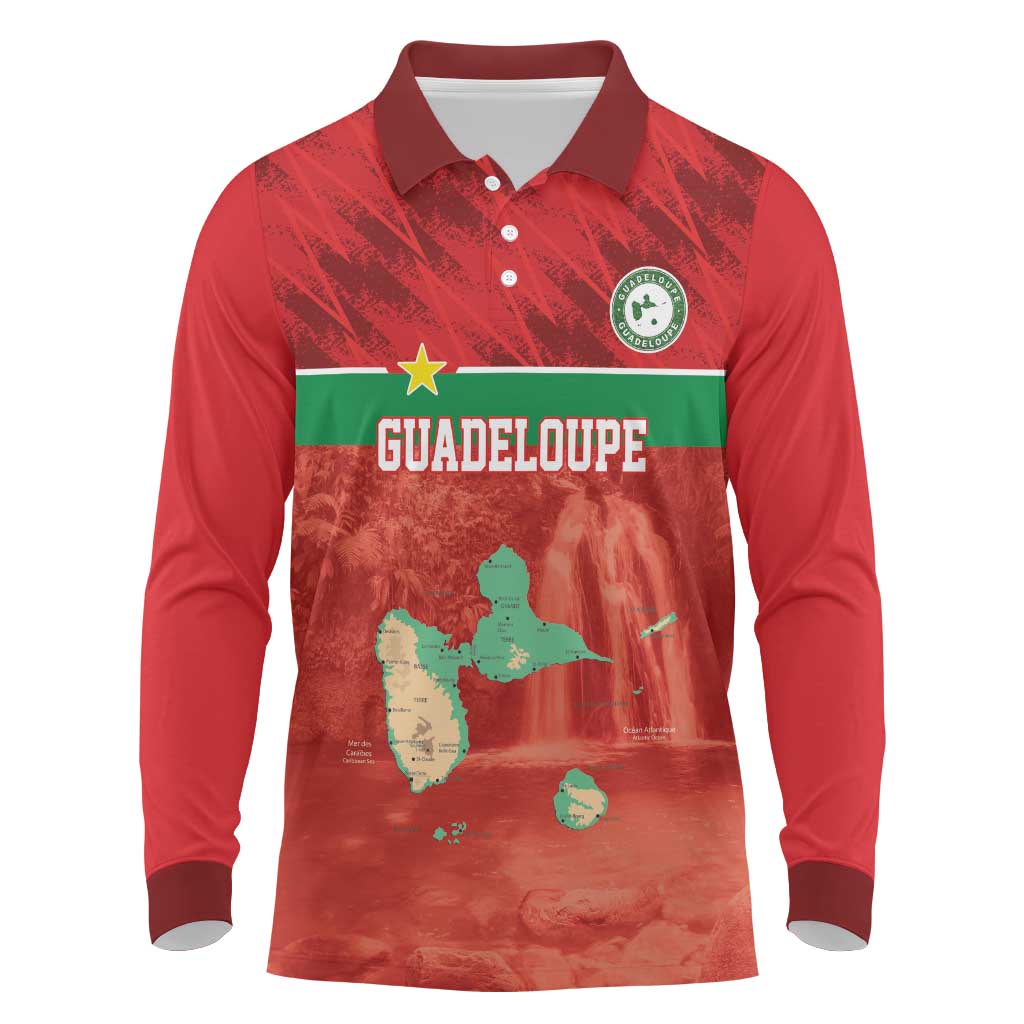 Custom Guadelope Football Long Sleeve Polo Shirt Basse Terre Red Style