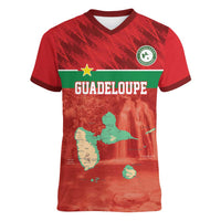 Custom Guadelope Football Women V-Neck T-Shirt Basse Terre Red Style