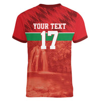 Custom Guadelope Football Women V-Neck T-Shirt Basse Terre Red Style