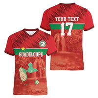 Custom Guadelope Football Women V-Neck T-Shirt Basse Terre Red Style