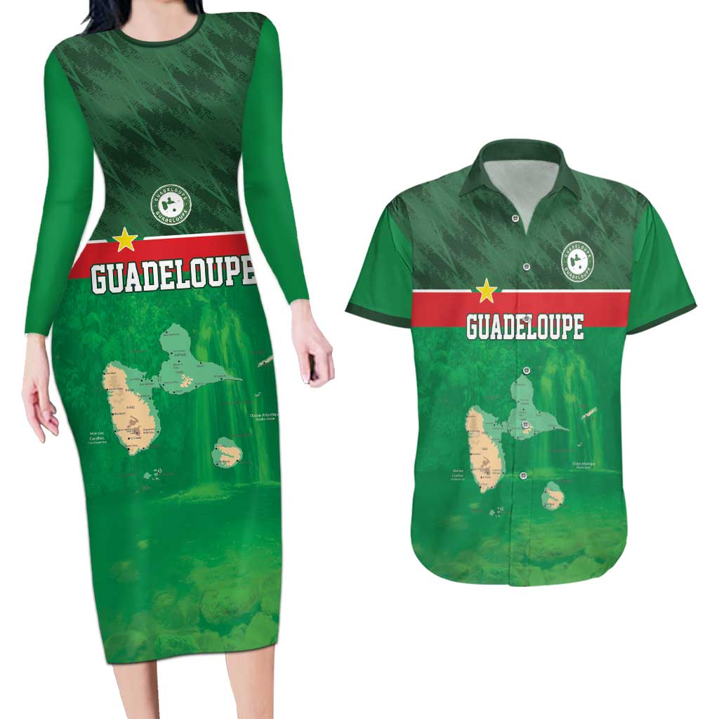 Custom Guadelope Football Couples Matching Long Sleeve Bodycon Dress and Hawaiian Shirt Basse Terre Green Style