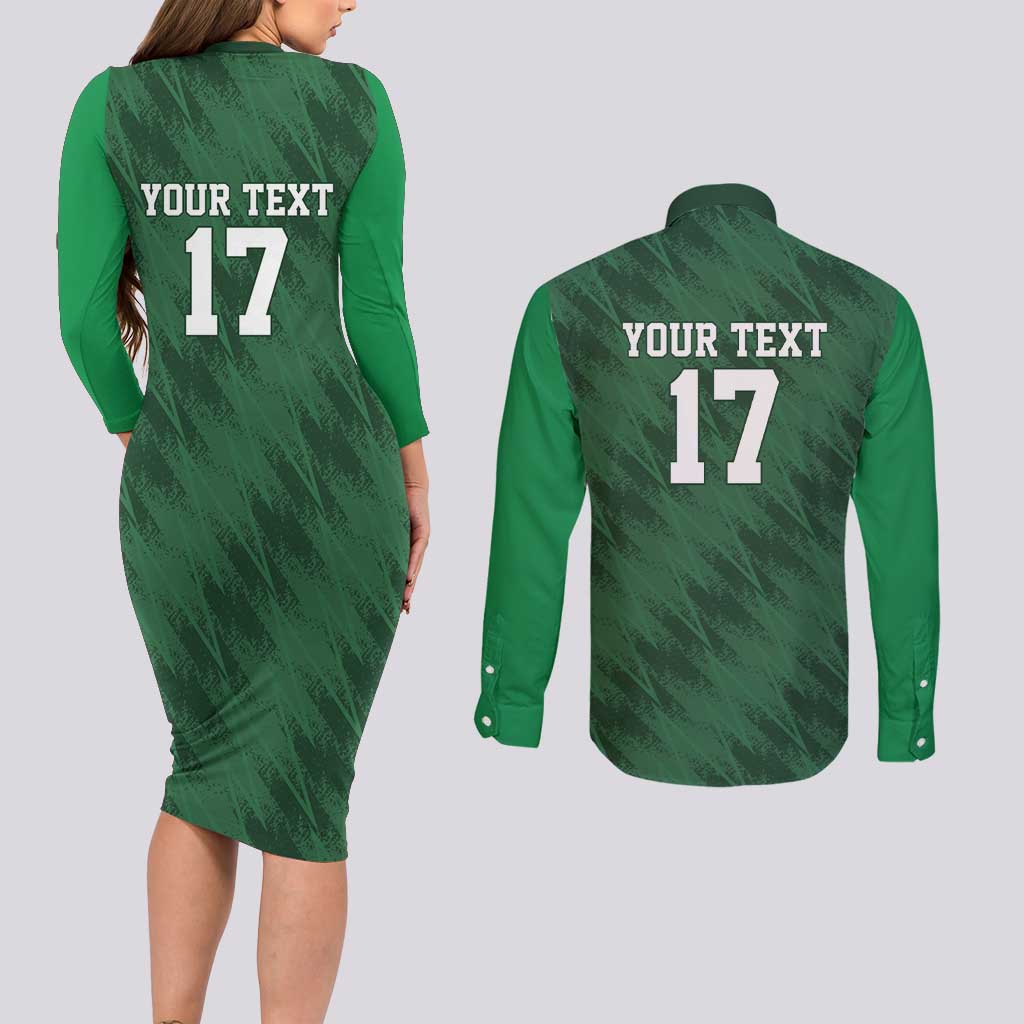 Custom Guadelope Football Couples Matching Long Sleeve Bodycon Dress and Long Sleeve Button Shirt Basse Terre Green Style