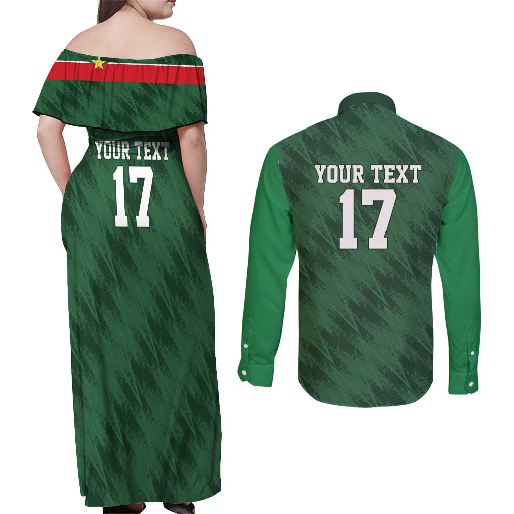 Custom Guadelope Football Couples Matching Off Shoulder Maxi Dress and Long Sleeve Button Shirt Basse Terre Green Style