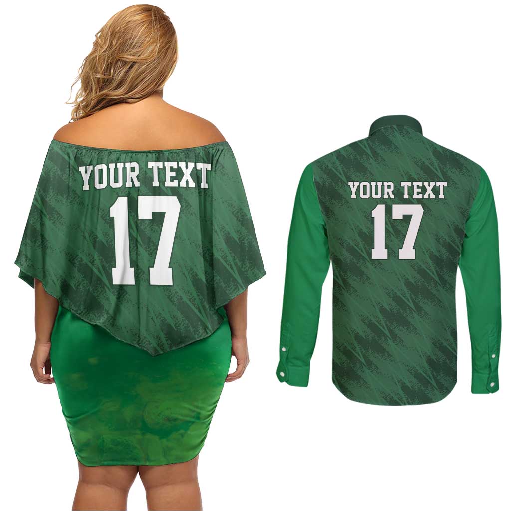 Custom Guadelope Football Couples Matching Off Shoulder Short Dress and Long Sleeve Button Shirt Basse Terre Green Style
