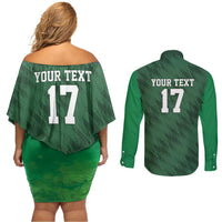 Custom Guadelope Football Couples Matching Off Shoulder Short Dress and Long Sleeve Button Shirt Basse Terre Green Style