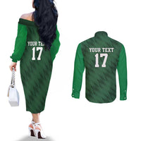 Custom Guadelope Football Couples Matching Off The Shoulder Long Sleeve Dress and Long Sleeve Button Shirt Basse Terre Green Style